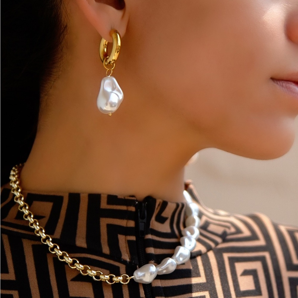 New: Gold Vermeil Rolo Chain Glass Pearls Necklace